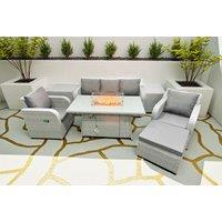 6-Seater Rattan Garden Dining Set with Reclining Loungers & Firepit Table