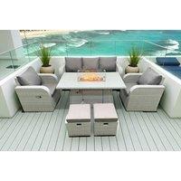 Modern Rattan Reclining Lounge Set with Firepit Table - 7-Seater