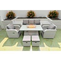 7-Seater Weather-Resistant Rattan Garden Dining Set with Reclining Sofas & Firepit Table