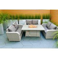 Modern Grey Rattan 3-Seater Garden Sofa Set with Firepit Table