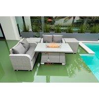 Rattan 4-Seater Garden Sofa Set with Firepit Table - Weather-Resistant