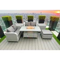 PE Rattan 5-Seater Firepit Garden Dining Set - Weather-Resistant