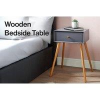 Wooden Bedside Table With Drawer - Grey