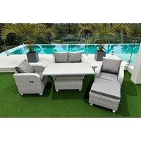 5-Piece Rattan Reclining Garden Sofa Set with Adjustable Table