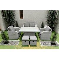 Modern Rattan Dining Set with Reclining Sun Loungers and Adjustable Table
