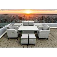 Modern Rattan Loveseat Sofa Set with Reclining Chairs & Adjustable Table