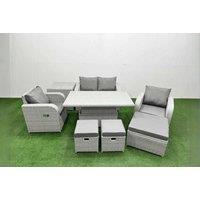 Modern Rattan 7-Seater Reclining Sofa Set with Adjustable Table