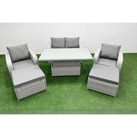 PE Rattan 6-Seater Reclining Sofa Set with Adjustable Lifting Table