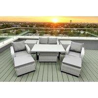 Modern PE Rattan Reclining Garden Sofa Set - 6 Seater, Weatherproof, Rising Table