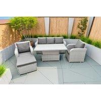 Modern Rattan Lounge Sofa Set With Reclining Chairs & Adjustable Table