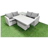 4-Piece PE Rattan Garden Sofa Set with Adjustable Rising Table - Weather-Resistant Outdoor Dining & Lounge Furniture, Seats 4