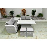 Weather-Resistant PE Rattan 6-Seater Garden Dining Set with Adjustable Table