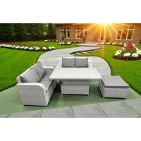 Rattan Loveseat Sofa with Adjustable Table & Footstool - 5-Seater Set