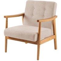 Beige Fabric Upholstered Wooden Armchair