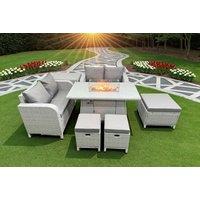 Rattan Firepit Dining Set with Loveseat - Weather-Resistant Outdoor Furniture