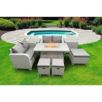 8-Seater PE Rattan Garden Dining Set with Firepit Table - Modern Outdoor Furniture