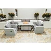 Rattan Reclining Garden Sofa Set with Firepit Table - 6 Seater, Weather-Resistant
