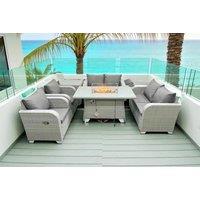 Rattan Reclining Loveseat & Firepit Dining Set - 6 Seater