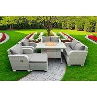 Modern 7-Seater Weather-Resistant Rattan Reclining Sofa Set with Firepit Table