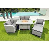 Rattan Reclining Sofa Set with Firepit Table & Lounger