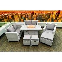 Rattan 8-Seater Reclining Sofa Firepit Dining Set - Weatherproof Garden Furniture