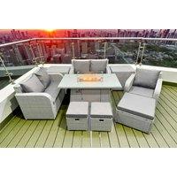 8-Seater Rattan Reclining Garden Dining Set with Firepit Table