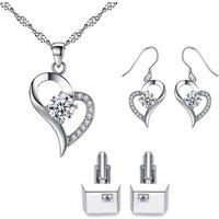 Valentine'S Day Swarovski Couple Set With Necklace, Earrings & Cufflinks