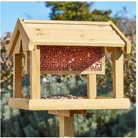 Weather-Protected Wooden Bird Feeding Station