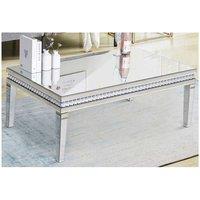 Contemporary Mirrored Coffee Table With Crystal Trim - Statement Glass Living Room Centrepiece