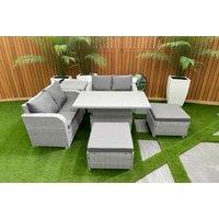 6-Piece Weather-Resistant Rattan Garden Dining Set with Adjustable Table - Seats 6