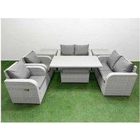 2 Love Sofas With 2 Reclining Chairs, Adjustable Lifting Dining Table & 2 Side Tables