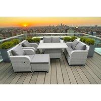 2 Love Sofas With 2 Reclining Chairs, Adjustable Lifting Dining Table & Big Footstool