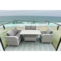 5-Seater Rattan Recliner Sofa Set with Adjustable Dining Table