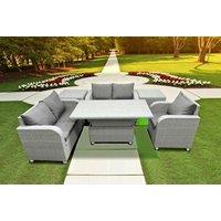 5-Seat Rattan Recliner Sofa Set with Adjustable Dining Table