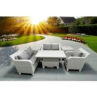 Modern 6-Seater Weather-Resistant Rattan Recliner Dining Set with Adjustable Table