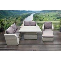 6-Seater Rattan Recliner Sofa Set with Adjustable Table