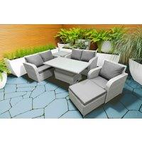 Modern 6-Seater Rattan Reclining Sofa Dining Set - Weather-Resistant, Adjustable Table & Footstool