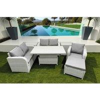 Rattan Recliner Sofa Set with Adjustable Dining Table & Footstool