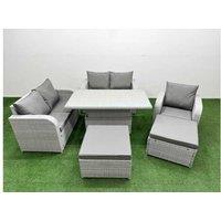 7-Seater Rattan Recliner Sofa Set with Adjustable Table