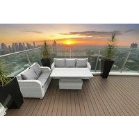 Modern 5-Seater Weather-Resistant Rattan Dining Sofa Set with Adjustable Table