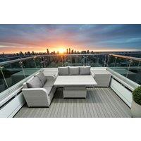 Modern 5-Seater Weather-Resistant Rattan Sofa Dining Set with Adjustable Table