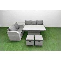 Weather-Resistant Rattan 7-Seater Outdoor Dining Set with Adjustable Table