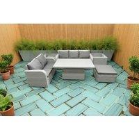 Modern Weather-Resistant Rattan 5-Seater Sofa Dining Set with Adjustable Table