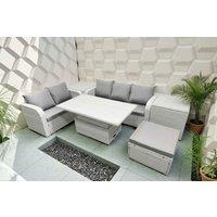 Weather-Resistant Rattan Dining Set with Adjustable Table