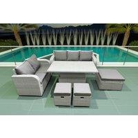 Rattan Love Sofa Dining Set with 3 Seater, Stools & Rising Table