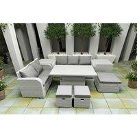 Weather-Resistant Rattan 8-Seater Outdoor Dining Sofa Set with Adjustable Table