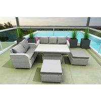 7-Seater PE Rattan Garden Dining Set with Lifting Table - Weather-Resistant Outdoor Sofa