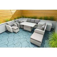 10-Seater PE Rattan Reclining Garden Sofa Set with Rising Table