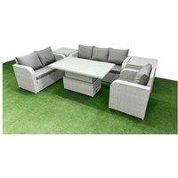 Modern Rattan 6-Seater Garden Recliner Set with Rising Table