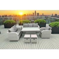 Modern Rattan Reclining Sofa Set with Adjustable Tables